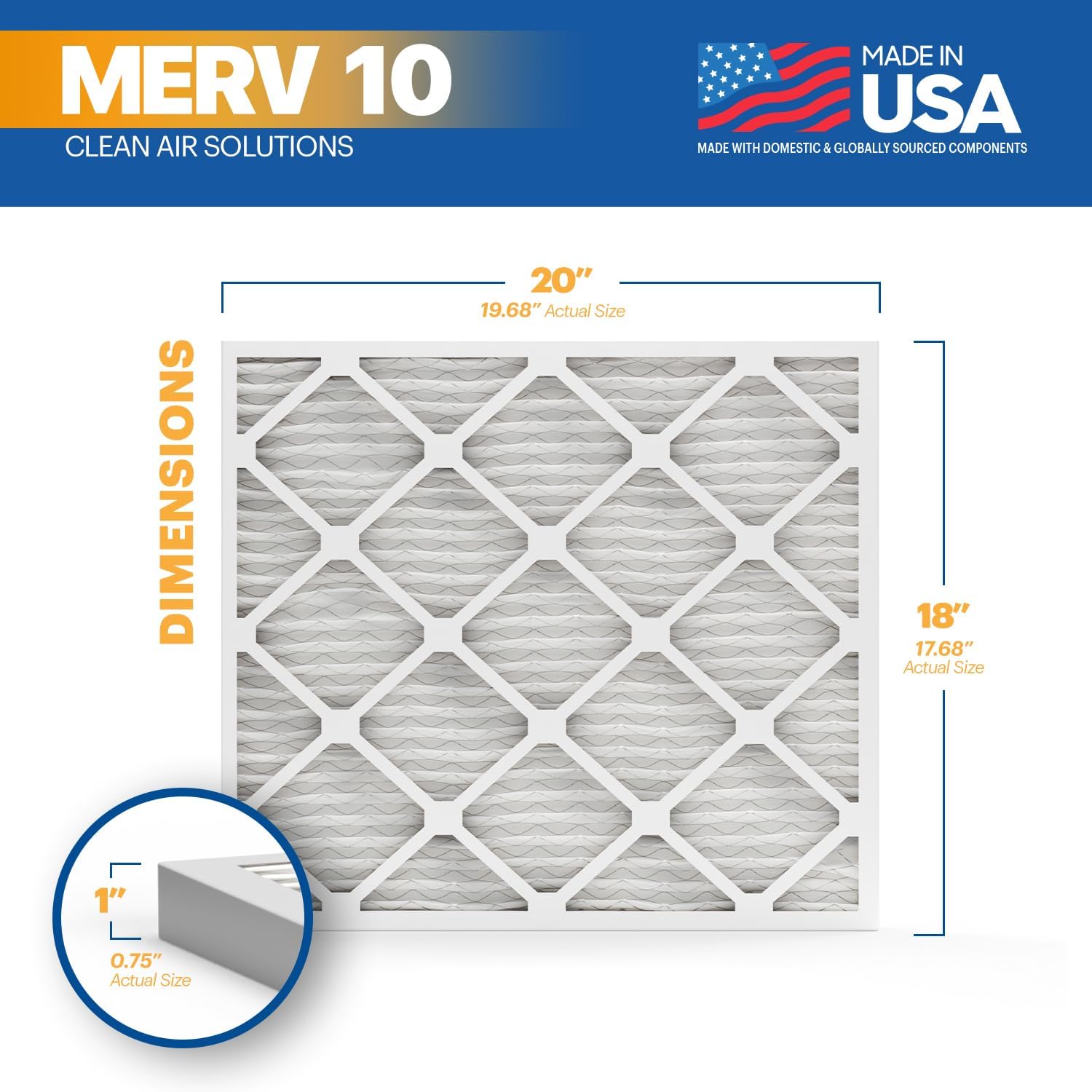 bnx trufilter 18x20x1 merv 10 (4-pack) ac furnace air filter - made in usa - pleated air conditioner hvac ac furnace filters - removes odor, mold, bacteria, smoke 18x20x1 4-pack