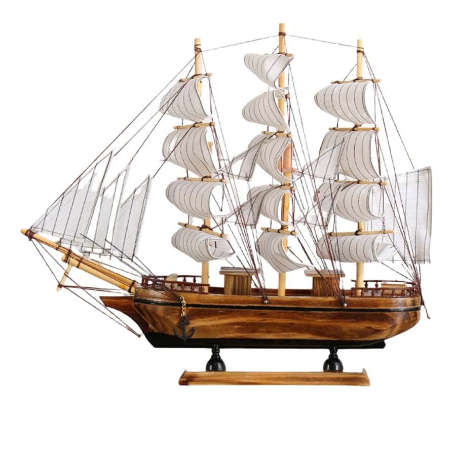 Amazon | 置物 帆船ストライプ柄の帆布 マリン風 海賊船の模型