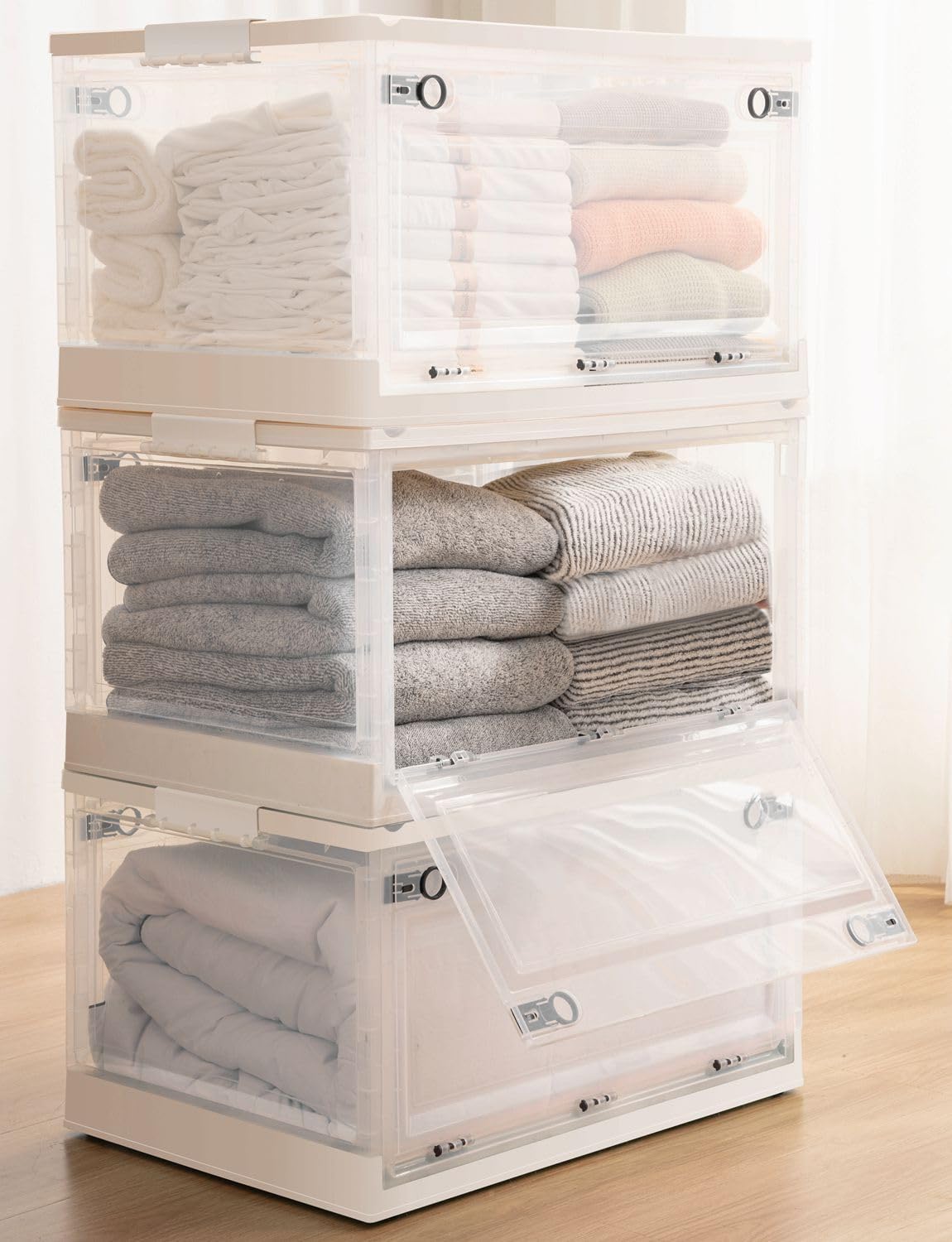 Collapsible Storage Bins with Lids, 3 Pack 50QT Plastic