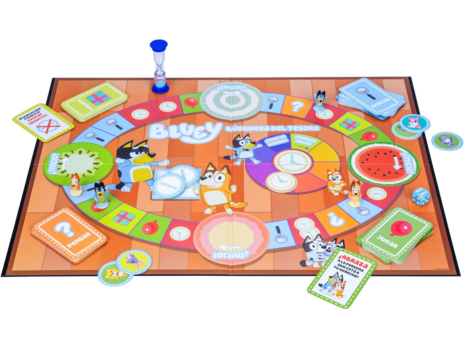Juego de la Búsqueda del Tesoro de Bluey. Un Divertido Juego de Mesa repleto de Actividades entretenidas, Cosas Que Buscar y Preguntas sobre Bluey Que Responder.
