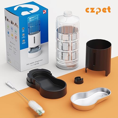 Miniatura 8 de CZPET Dispensador automático de agua para perros y gatos con agua por gravedad de acero inoxidable, 100% libre de BPA, gran capacidad y área para