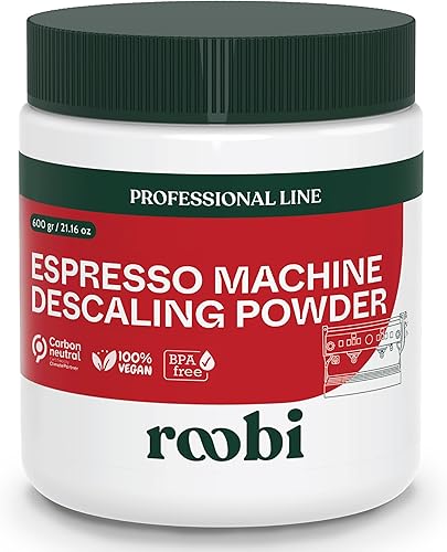 Roobi Polvo descalcificador profesional para máquina de expreso. Polvo descalcificador de espresso neutro en carbono. Hasta 21 usos, 21.16 oz.