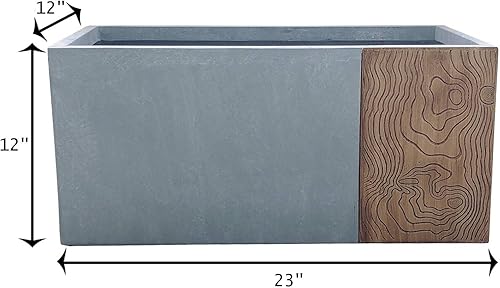 Miniatura 3 de Kante Maceta rectangular moderna de hormigón para exteriores, maceta ligera de 23 pulgadas de largo para patio, jardín, patio trasero de madera