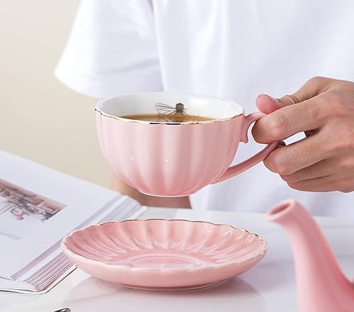 Miniatura 5 de CLAY TONIC-- Juego de tazas de té y café de porcelana fina púrpura de 8 oz, tazas y platillos, con tetera, azucarero, jarra para crema, cucharaditas