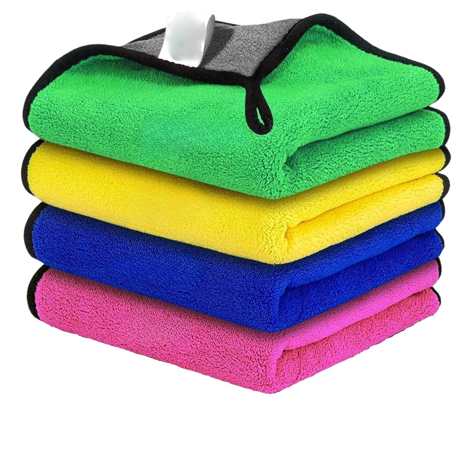Microfiber Cleaning Cloths for Car (4 Towel), 40x30 cm Dual-Sided 450 GSM High Absorbency Towels for Detailing, Drying, Dusting and Home Kitchen Use, Multicolour-image-3