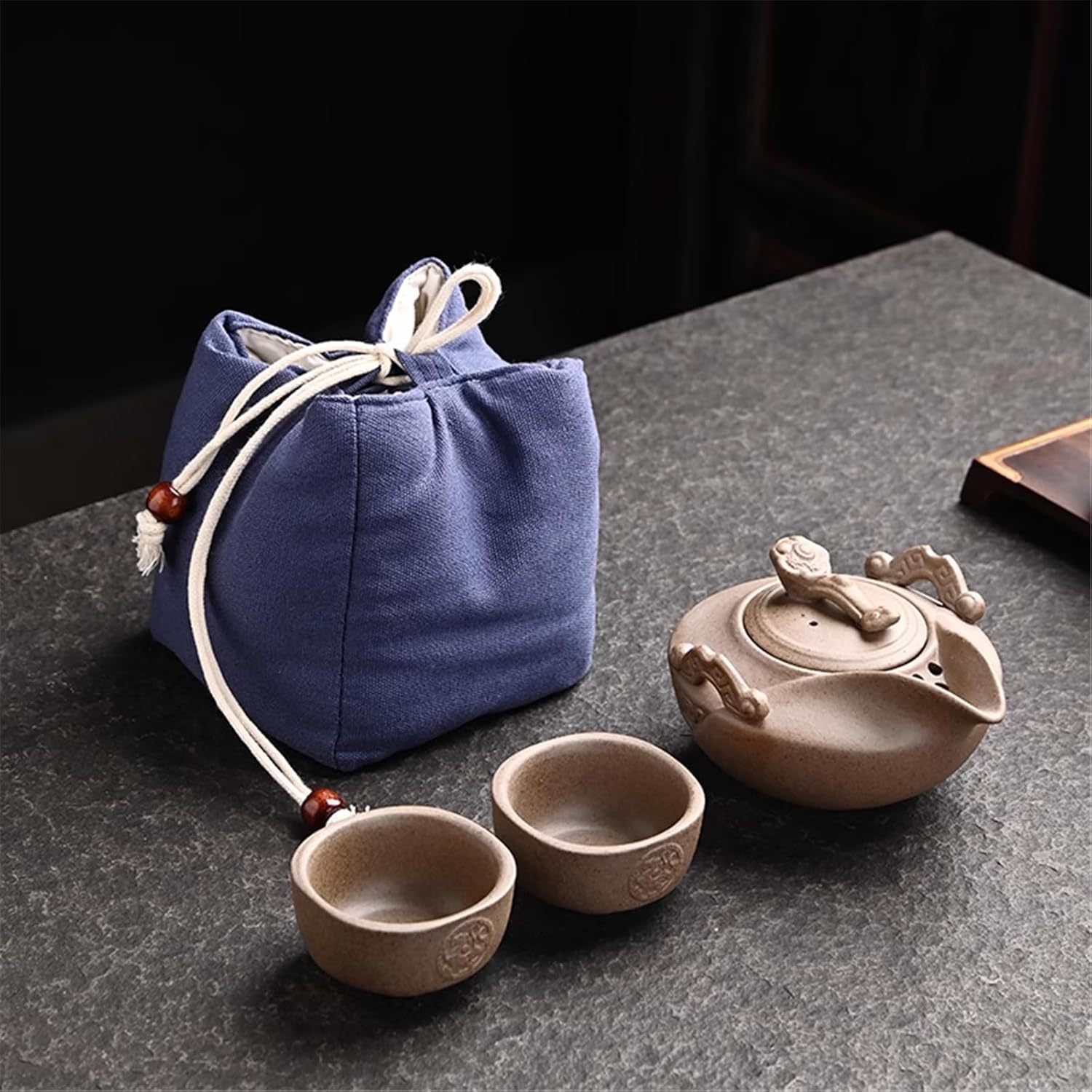 Ru Kiln Teapot - Large Handheld Covered Bowl Tea Set-set1