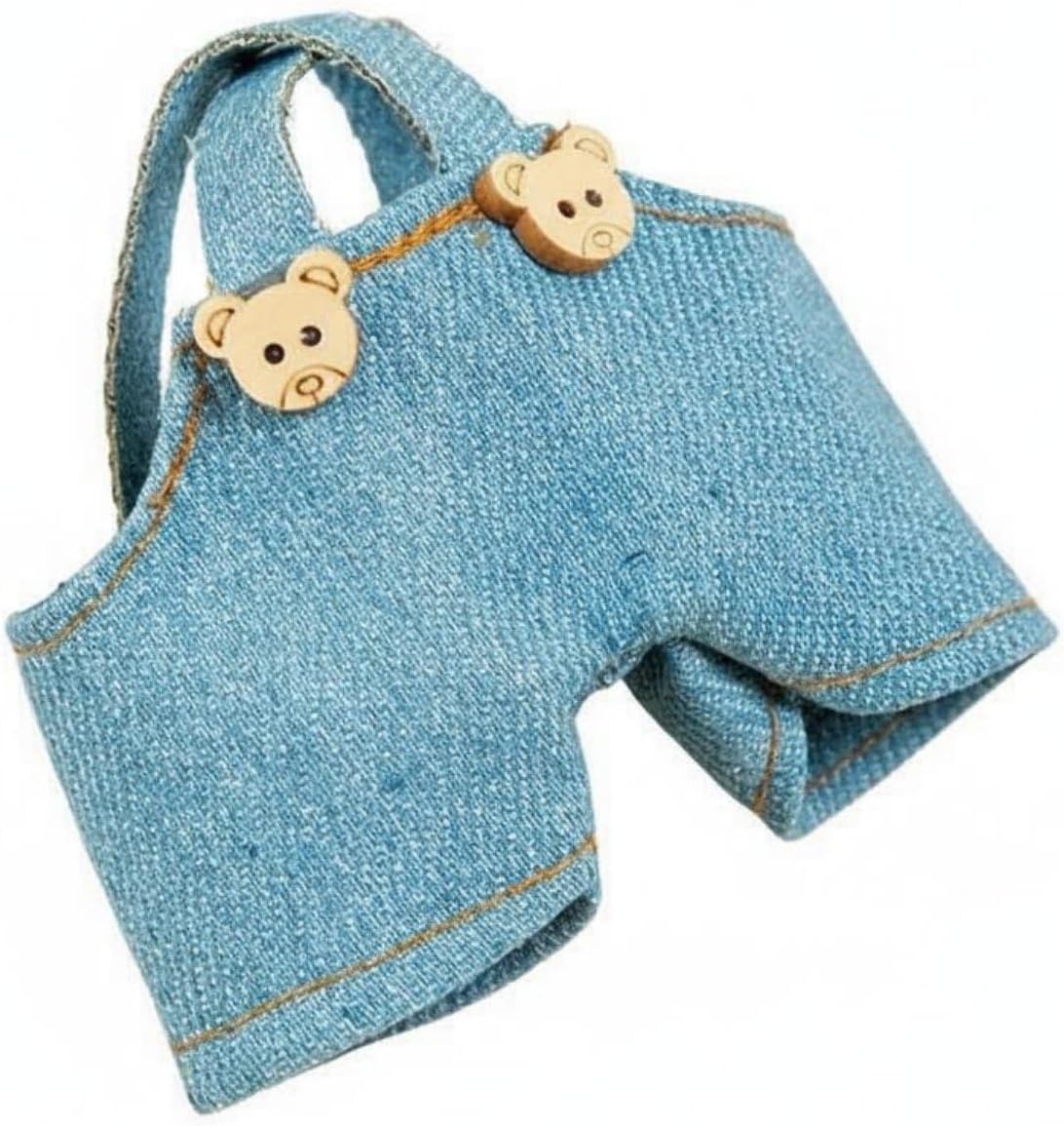 Milageto Accessory Set Clothing Bundle Dress Up Overalls Raincoat Hat Cloth Material Mix and Match for 14cm BJD Dolls Stuffed Toys Suitable for Hobby Play Gift, Light Bear Overalls
