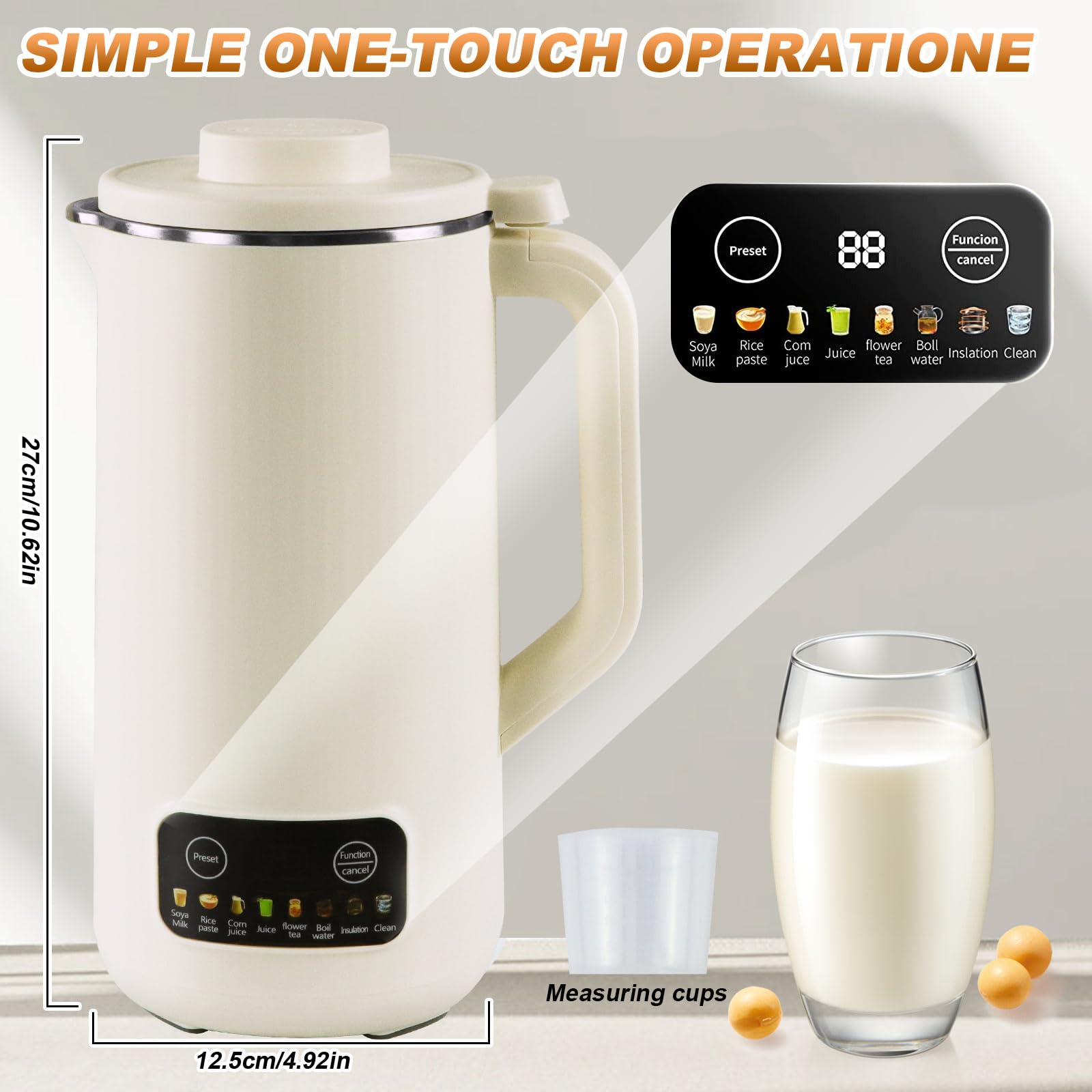 Blender Chauffant Électrique Machine à Soupe Automatique avec 10 Lames, Machine à Lait Végétaux pour Soupe, Lait d'amande, Lait d'soja, Tofu Maison, Smoothie, Confiture