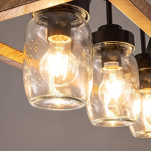 Miniatura 7 de Wellmet Lámpara de araña de isla de cocina, tarro de masón, lámpara colgante de 5 luces de pintura de madera para sala de estar, mesa de comedor,