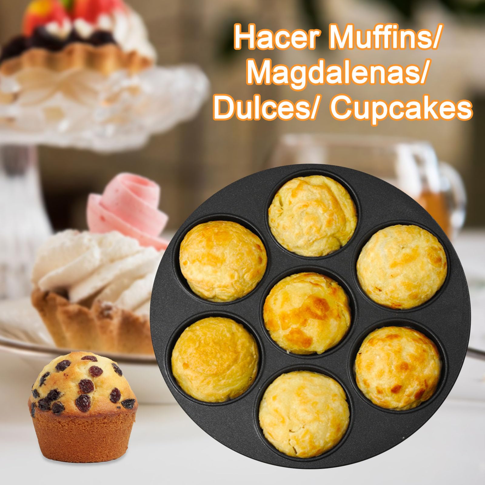 ZOCONE 2 Piezas Silicona Moldes Magdalenas para Air Fryer Molde Muffins Horno para 7 Magdalenas Antiadherente Bandejas Horno Muffins Pequeño para Cupcake Magdalenas (21cm)