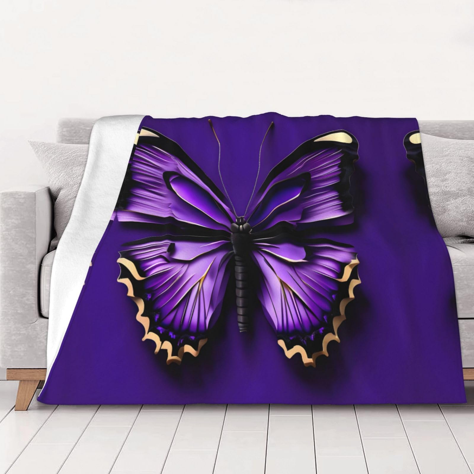 Couverture lavable papillon violette grand plaid canapé toutes saisons