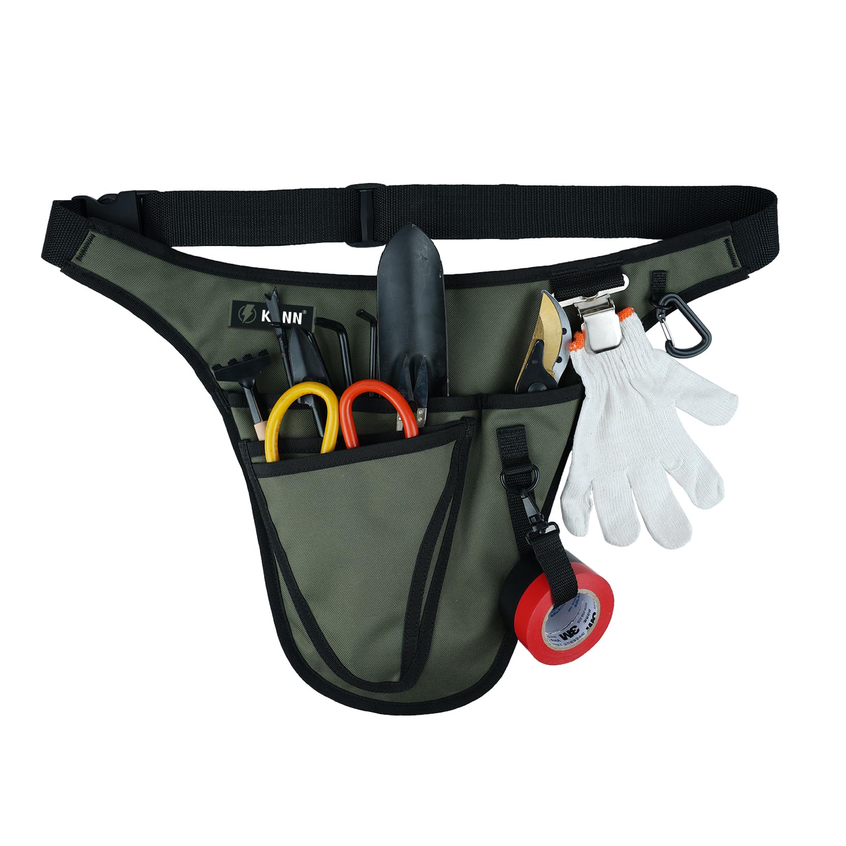 Garden Tool Belt,Durable Adjustable Tool Belt Waist Pouch with 4 Pocket for Women Men Gardeners Florist Army Green
