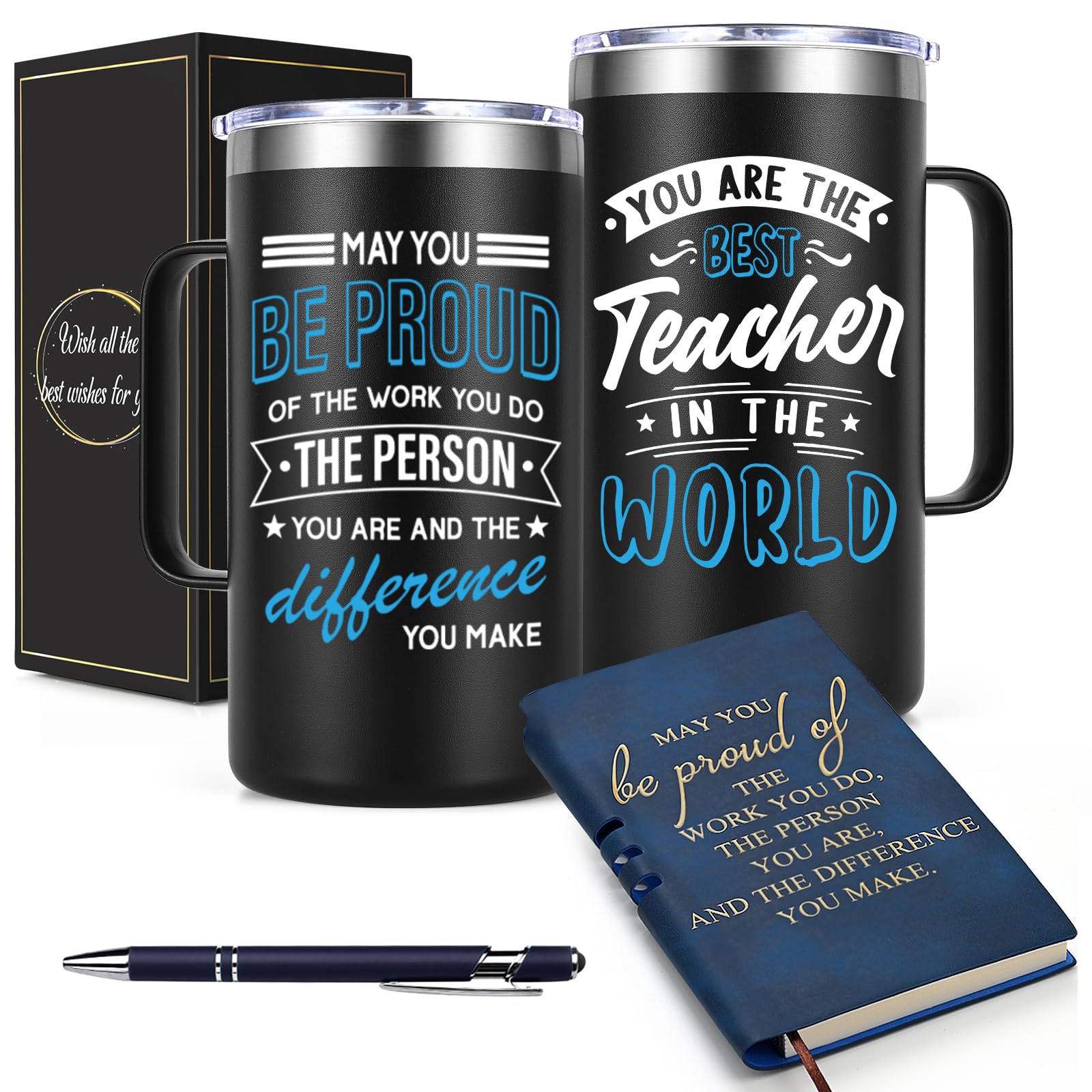 Livole Teacher Gifts for Men, Teacher Gift Set with Notebook, Ballpoint Pen, Thank You Gifts for Teachers, May You Be Proud of The Work You Do, 20oz 600ml Travel Mug with Handle