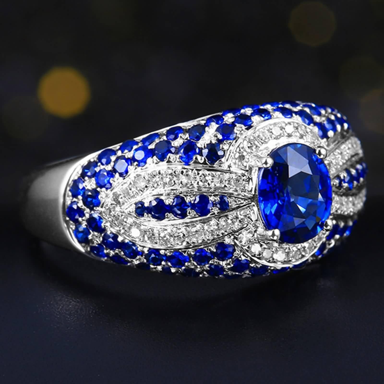 Anillos de promesa para ella, anillo de oro blanco de 18 quilates con zafiro creado en laboratorio de lujo de 1,31 quilates y moissanita de 0,162 quilates