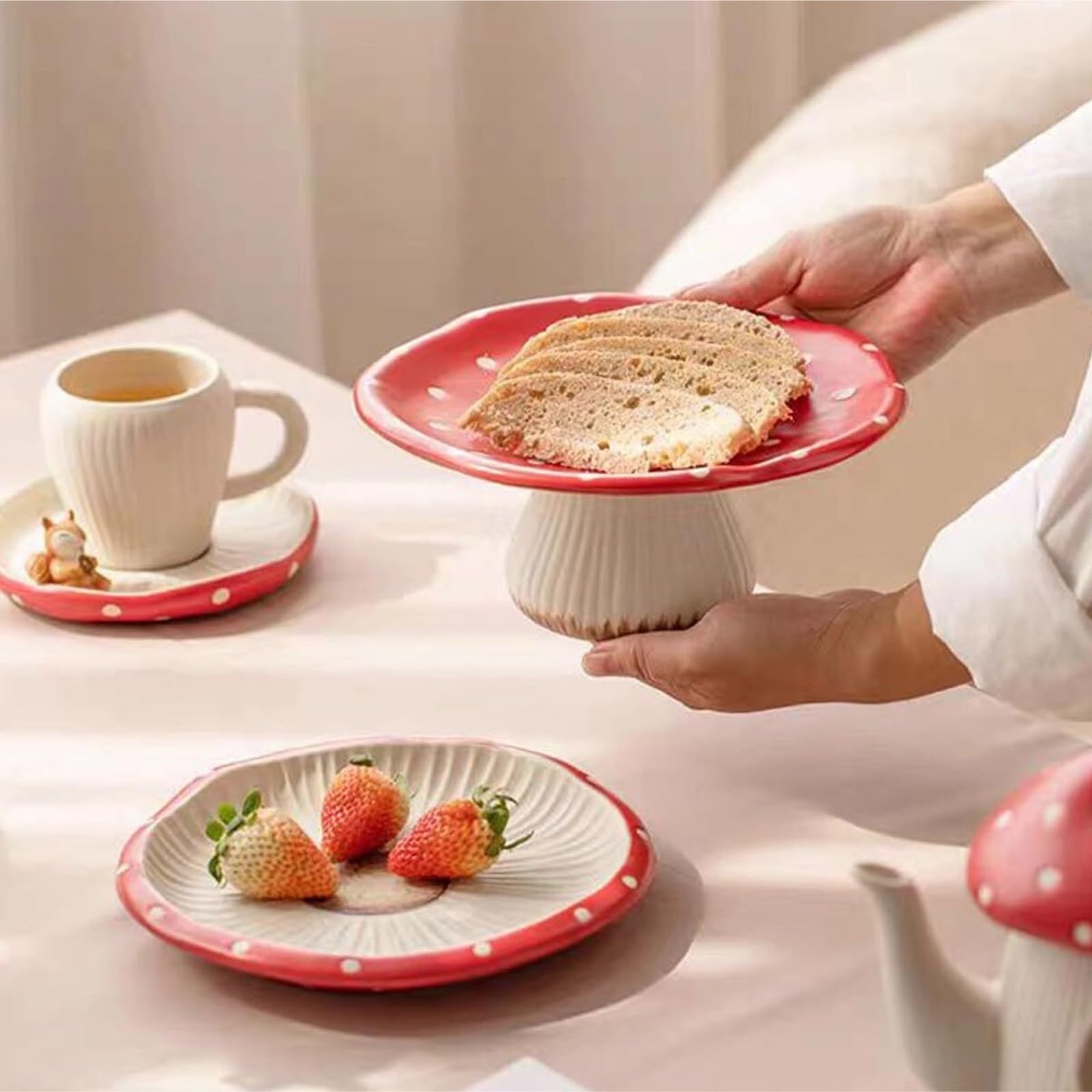 Soportes Para El Té De La Tarde Bandeja De Cerámica For Servir Y Exhibir Pasteles Con Forma Hongo Para CumpleañOs, Bodas Y Fiestas