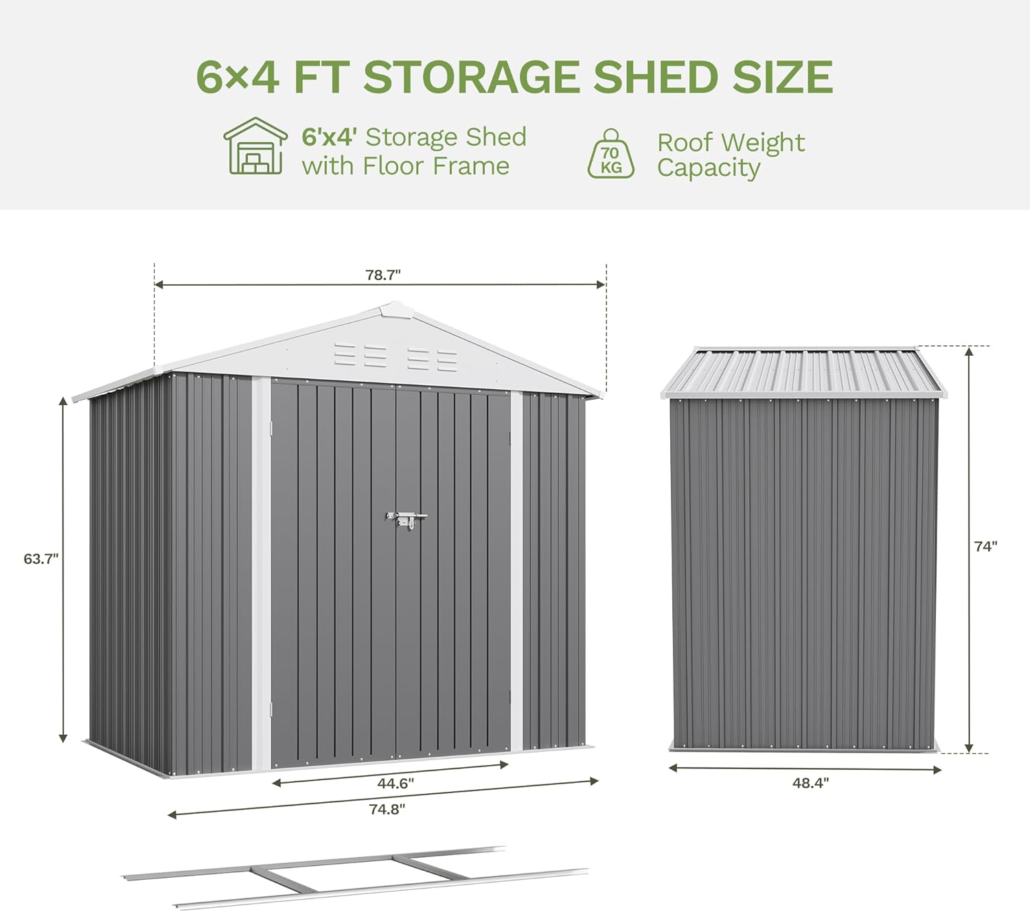 Devoko 6 x 4 FT Storage Sheds with Floor Frame, Waterproof Garden Tool Shed with Lockable Door, Outdoor Metal Utility Shed for Backyard Patio Lawn, Gray