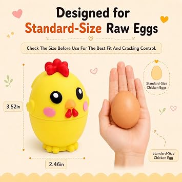 Egg Cracker Tool for Raw Eggs, Cute Chicken Silicone Egg Shell Opener, Egg Breaker Tool with Stainless Steel Cutter, Less Mess Egg Opener Kitchen Gadget for Breakfast Baking Meal Prep - Yellow