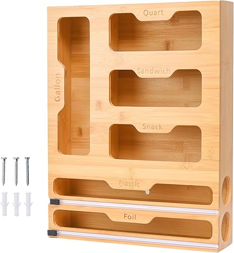 CallHome Organizador de bolsas Ziplock, dispensador de envoltura de plástico con cortador