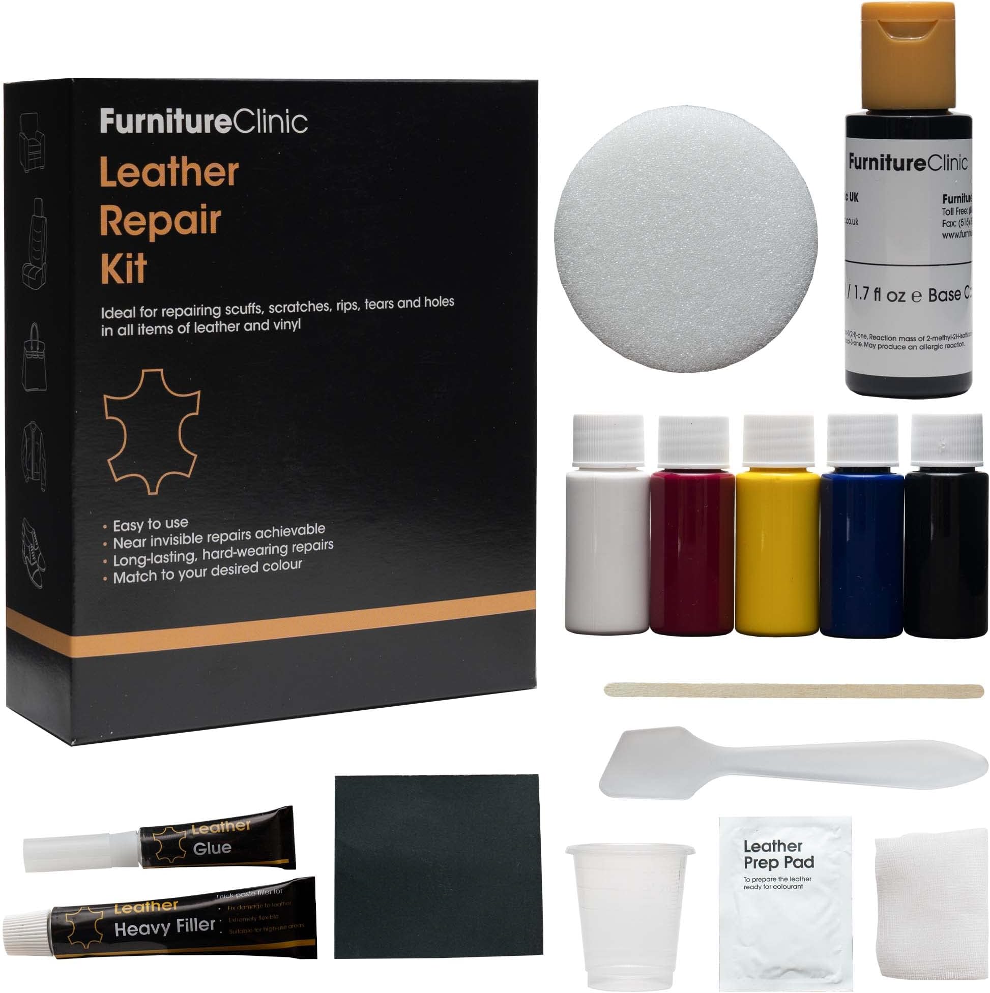 Furniture Clinic Complete Leather Repair Kit (Black) For Sofas, Car