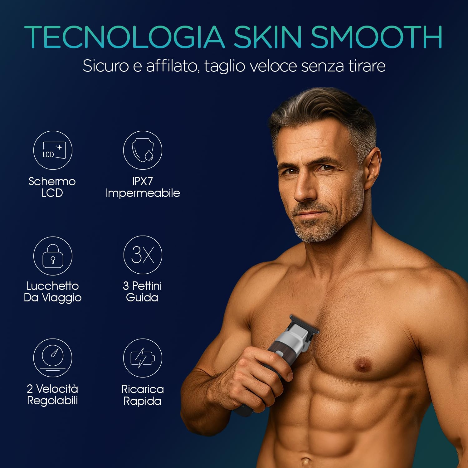 VOYOR Rasoio Elettrico Per Uomo, Depilatore Corpo Uomo Impermeabile, Tagliacapelli Con Pettini Regolabili, USB Ricaricabile, Rasoio Intimo Elettrico Per Viso, Braccia, Petto, Gambe HT310 (Marrone)