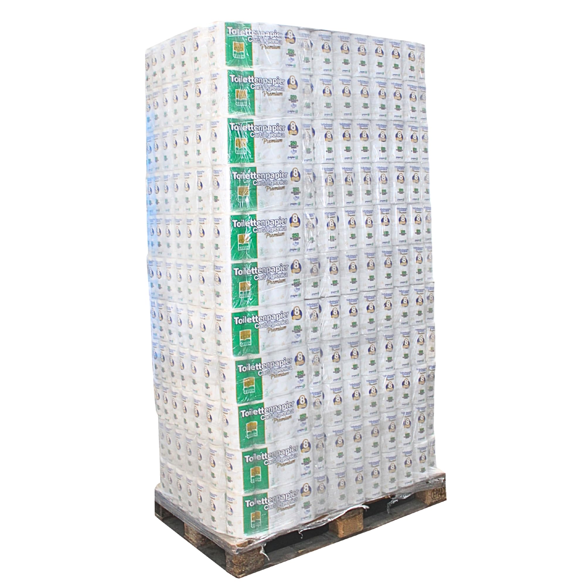 1 Palette Toilettenpapier | 250 Blatt | 3-lagig | Premium | Vorrat | WC-Papier | Günstig | Lieferumfang 33 Beutel a 64 Rollen = 2112 Rollen