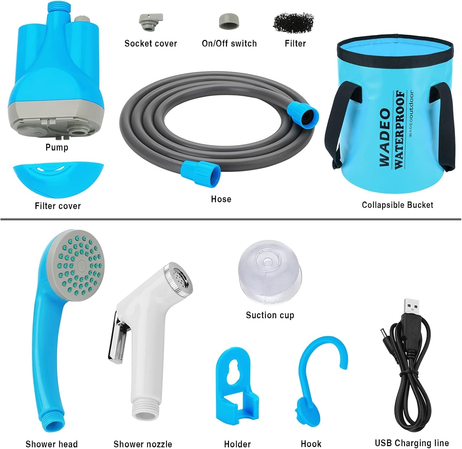 WADEO Bundle - 2 Items Portable Camping Shower, Camping Shower Pump with Detachable USB, Privacy Tent Instant Portable Outdoor Shower Tent for Beach Swim Travel Hiking Backpacking : Sports & Outdoors