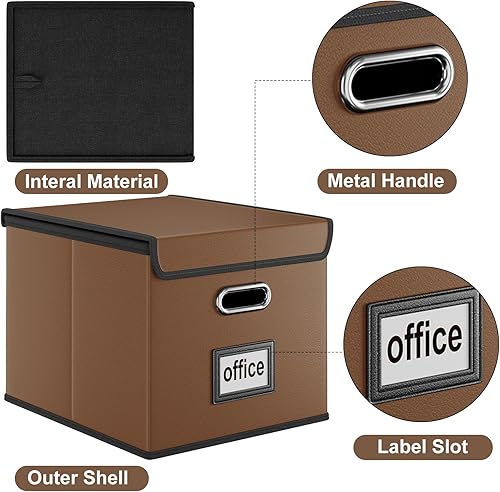 Vista 203 de Huolewa Cajas organizadoras de archivos con tapas, plegables de lino para colgar y almacenar con tobogán de plástico para oficina/decoración/hogar