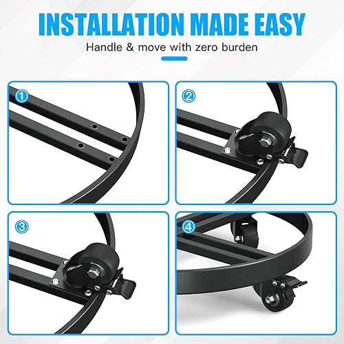 Miniatura 7 de Carretilla de tambor resistente de 55 galones, capacidad de 1250 libras, diseño antivuelco con 4 ruedas giratorias y 2 frenos, estilo de horquilla