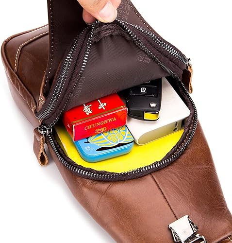 Miniatura 10 de Hebetag Mochila cruzada de cuero para hombres y mujeres, viajes, deportes al aire libre, #02amarillo marrón, Duradero, vintage