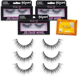 The Creme Shop 3D Faux Mink Lashes - Bundle with 3 Pairs of Ultra Lightweight 3x Volume False Eyelashes Plus Eye Mask | The Creme Shop Hollywood False Lashes