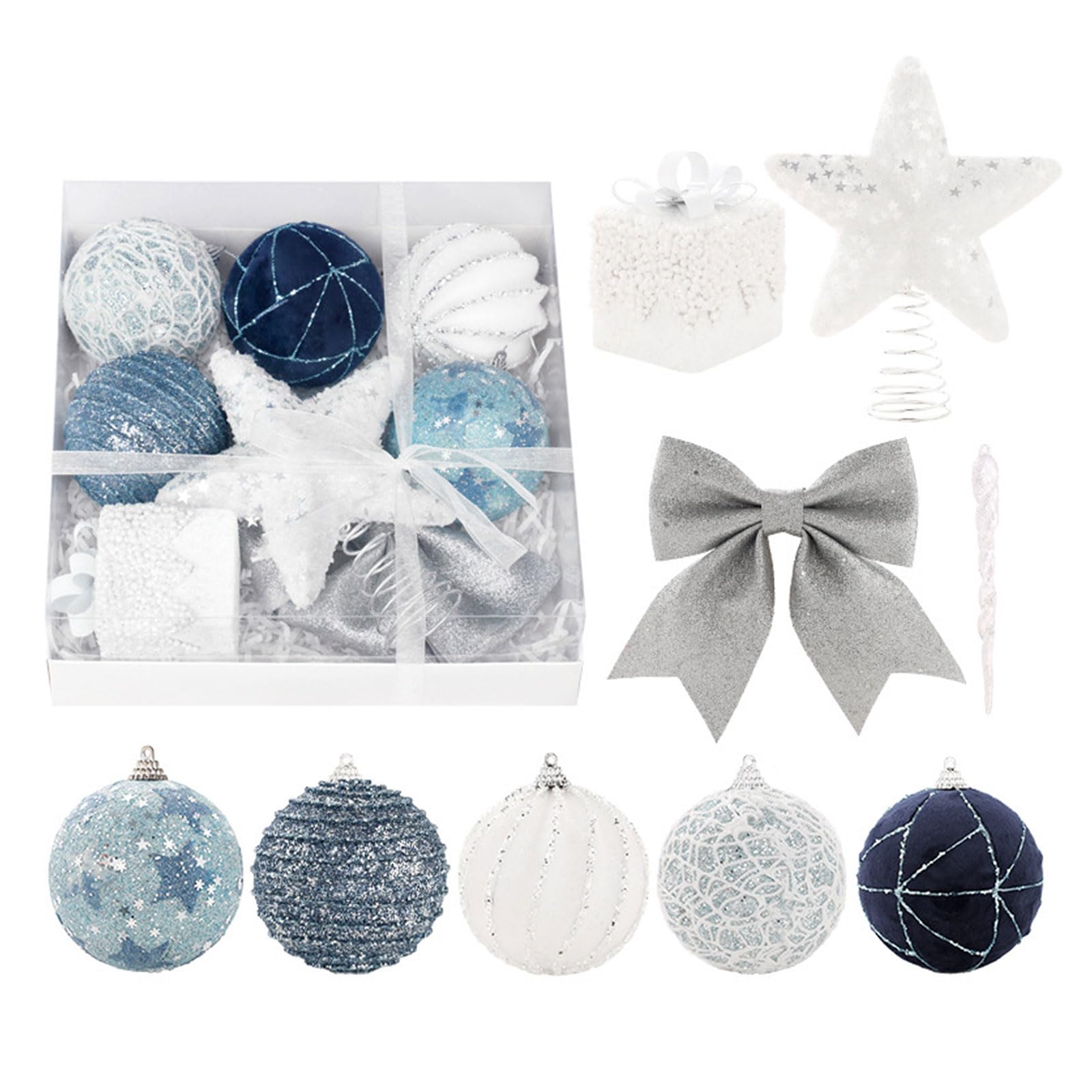 18pcs / set Christmas Balls Ornaments Christmas Tree Pendant Star Toppers Glitter Hanging Pendants for Home Party Decor Balls Ornaments