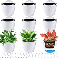 Jucoan 9 Pack Self-Watering Wall Hanging Planters, 5 Inch White Plastic Pots with Hooks for Indoor Outdoor Succulents, Herbs & Plants