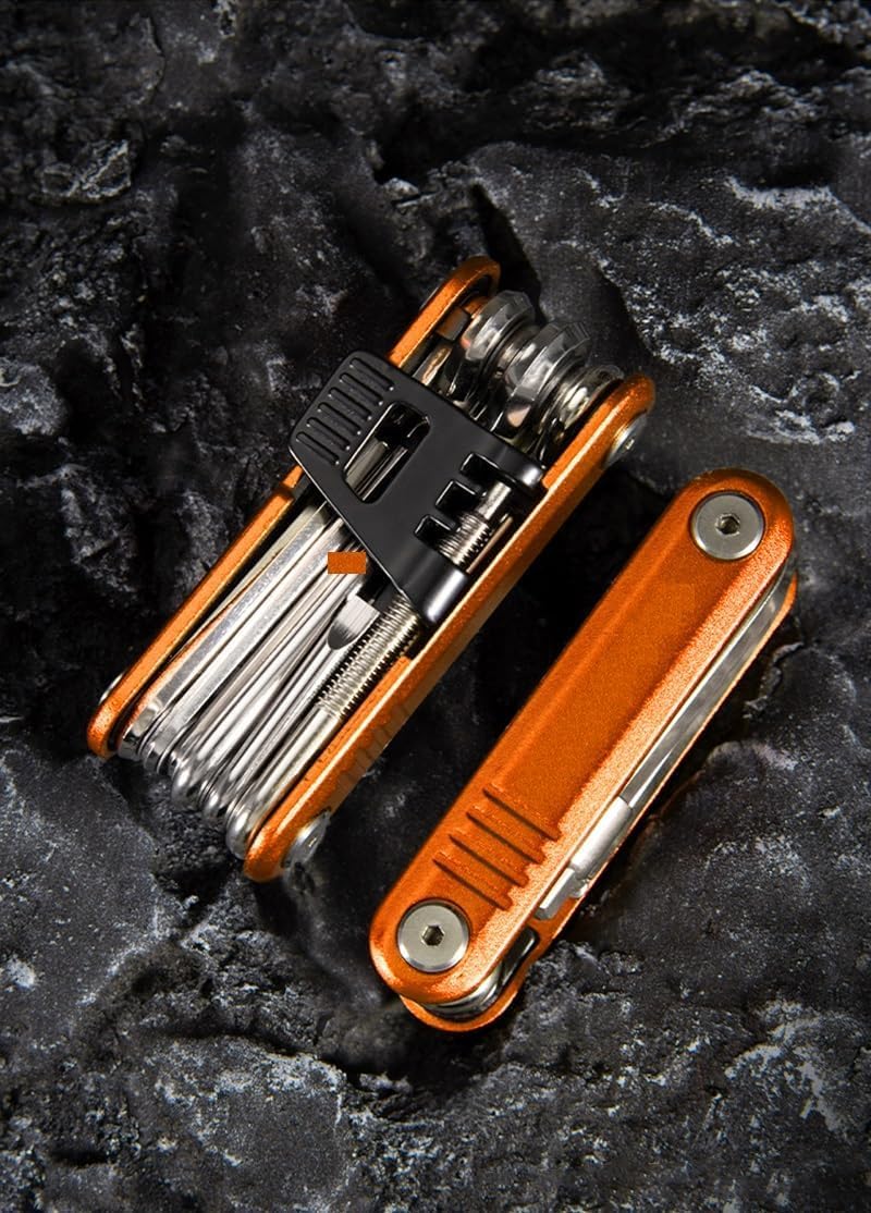 Strumento Riparazione Bici 11-in-1 Senven - Multifunzione Pieghevole, Acciaio Inox Dorato - Foto 2