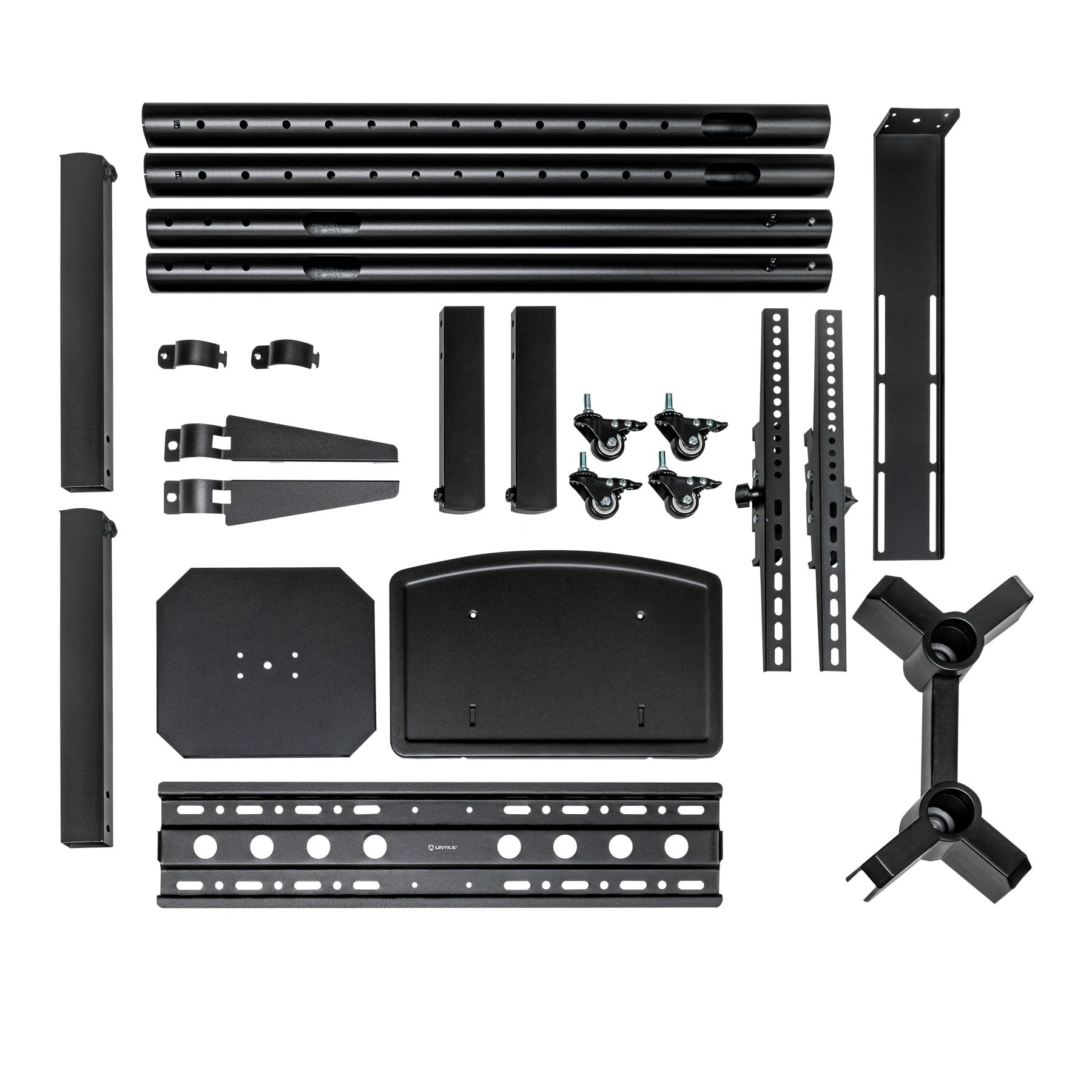 UNYKAch Supporto TV mobile con 2 ripiani e altezza regolabile per schermi piatti e curve da 32-75 pollici (fino a 45 kg), VESA max 600 x 400 mm