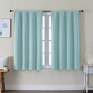 Simplebrand Ava Aqua Short Blackout Curtains for Bedroom 45 Inches Long 2 Panels Set, Solid Thermal Insulated, Energy Saving Window Treatment Curtains Blackout Drapes, W40 x L45 Inch, Aqua