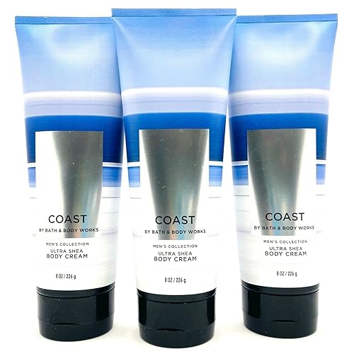 Bath and Body Works Coast For Men Signature Ultra Shea Crema Corporal 8 fl oz Paquete de 3 (Costa)