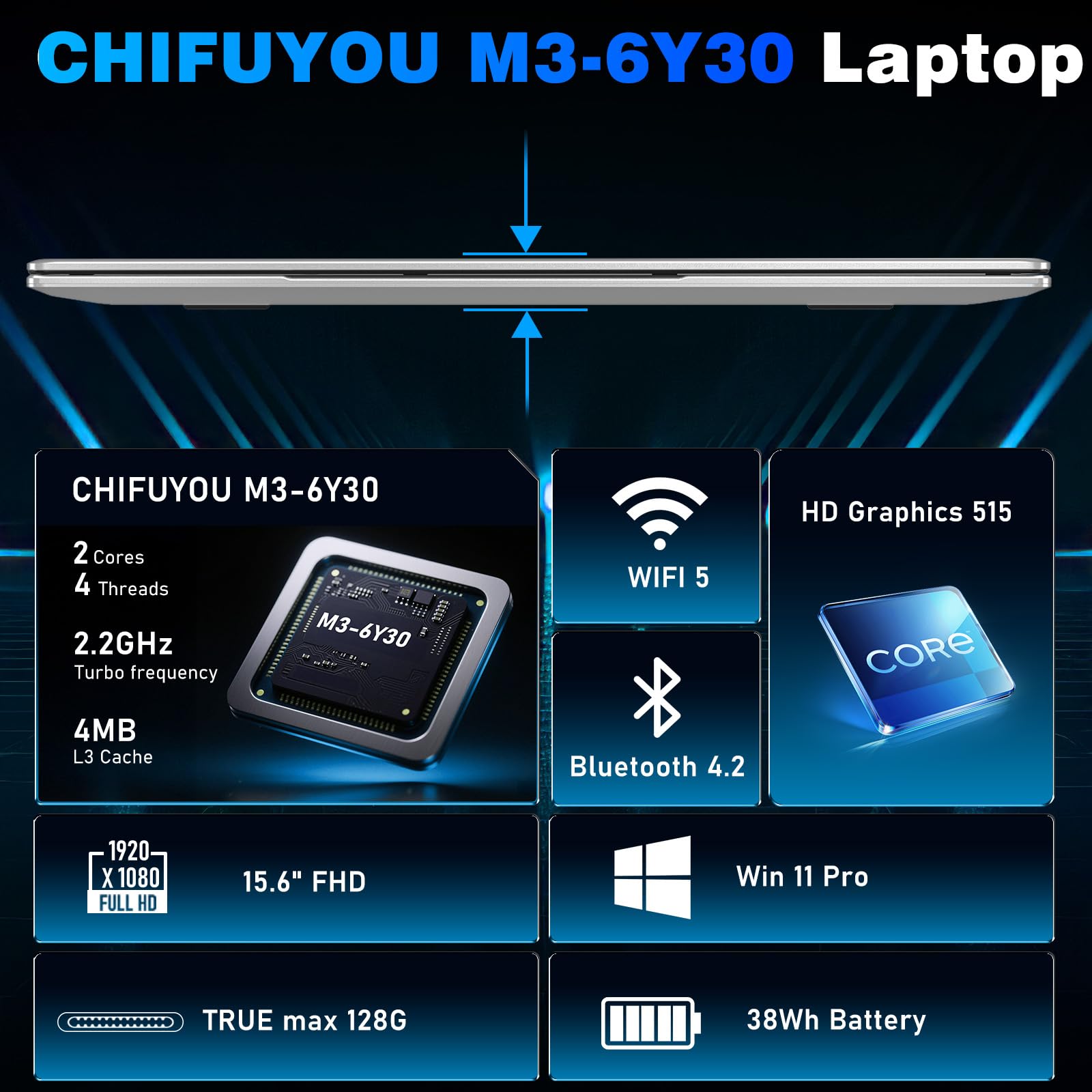Portatile 15,6 pollici Notebook M3-6Y30 16GB RAM 256GB SSD FHD 1920x1080 Laptop 5000 mAh/38,5 WH