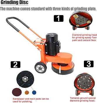 Hand-push Cement Ground Grinder Epoxy Floor Grinding Machine Concrete Cement Ground Grinding Polisher Adjustable Floor Surfacing Grinder 220V