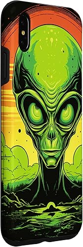 Vista 15 de iPhone 14 Pro Cute Green Alien Head UFO Space Face Alien Case
