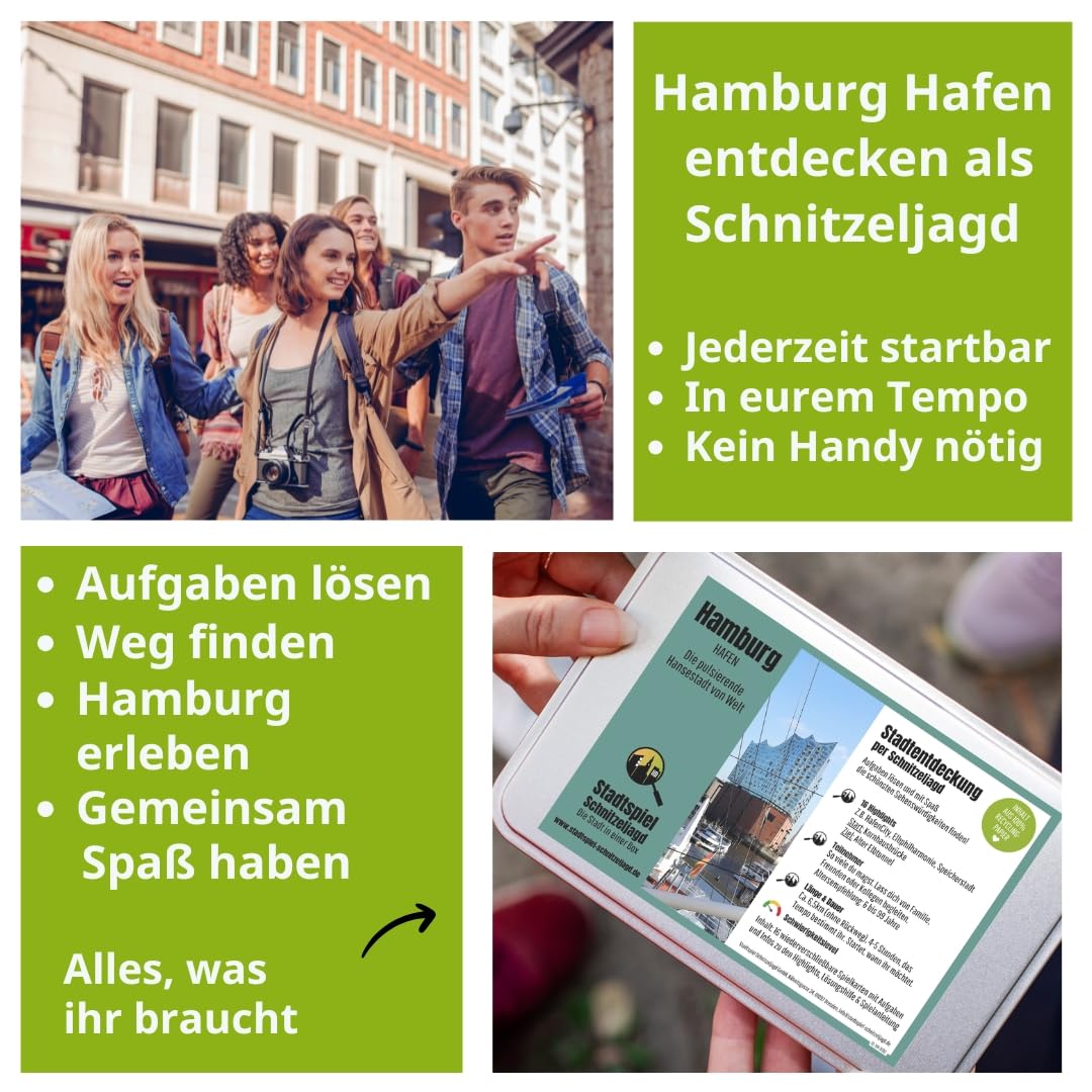 Stadtspiel Schnitzeljagd Hamburg Hafen - Entdeckertour | Stadtrallye durch den Hamburger Hafen – ideales Erlebnisgeschenk für Touristen & Einheimische, perfekt für Teamevents
