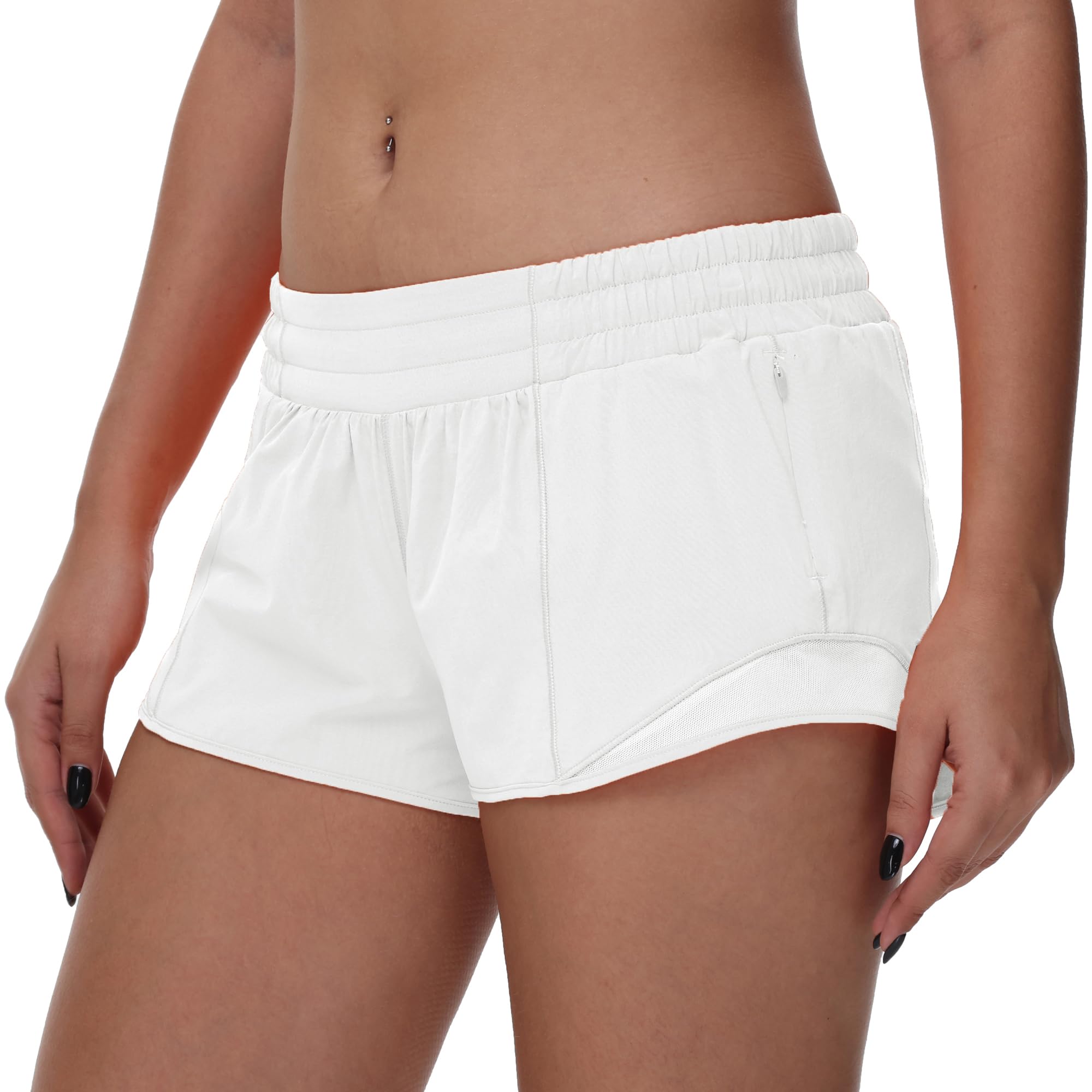 MCEDAR Damen-Lauf-Shorts, niedrige Taille, 6,3 cm, leicht, aktives Workout, schnell trocknend, Fitnessstudio, athletisch, Sport-Shorts, Reißverschlusstasche