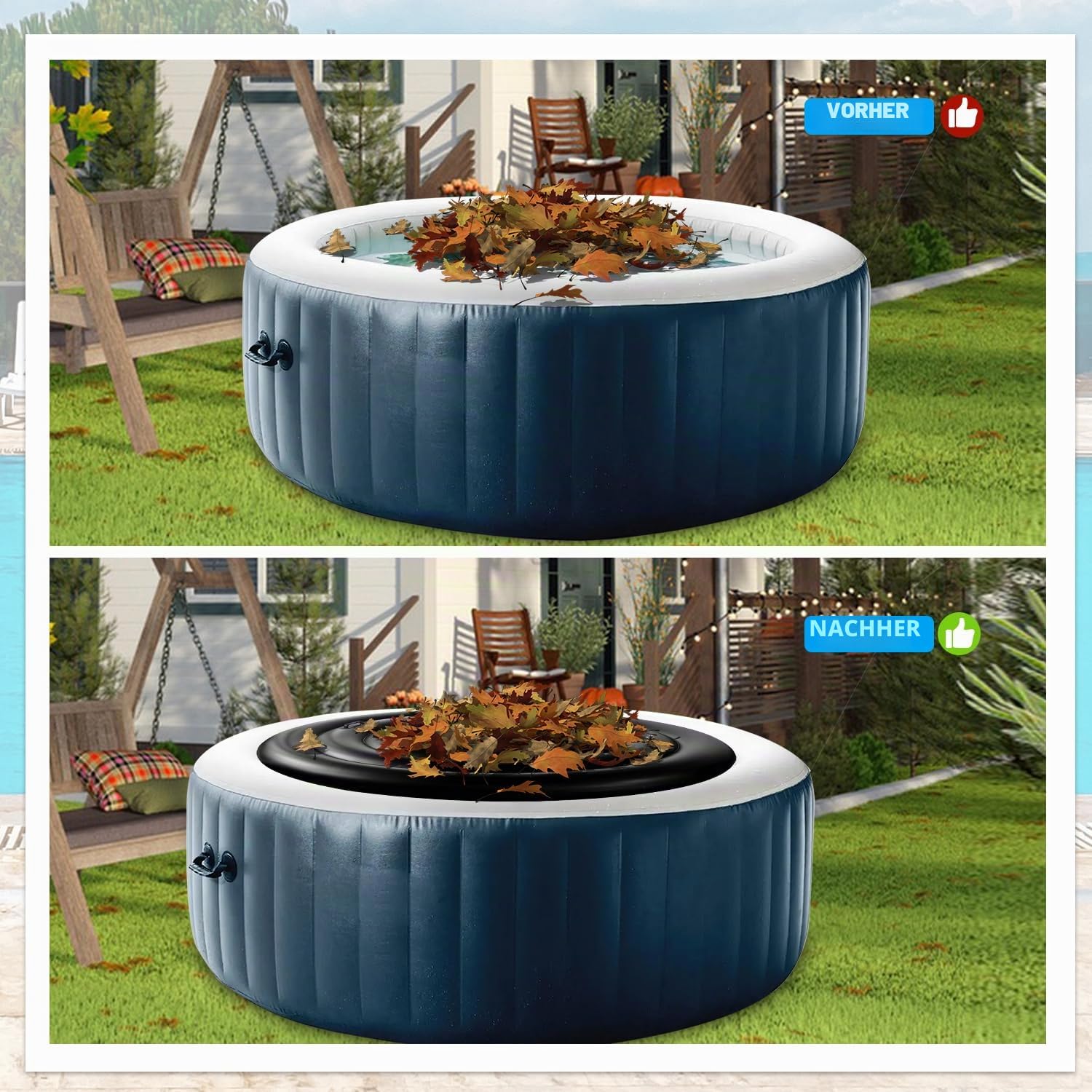 140cm Aufblasbare Whirlpool Abdeckung Runde Whirl Poolabdeckung mit Griffen Aufblasbare Badewannenabdeckung Regenfest Und ReißFest Whirlpoolzubehör Energiesparende Spa Abdeckung