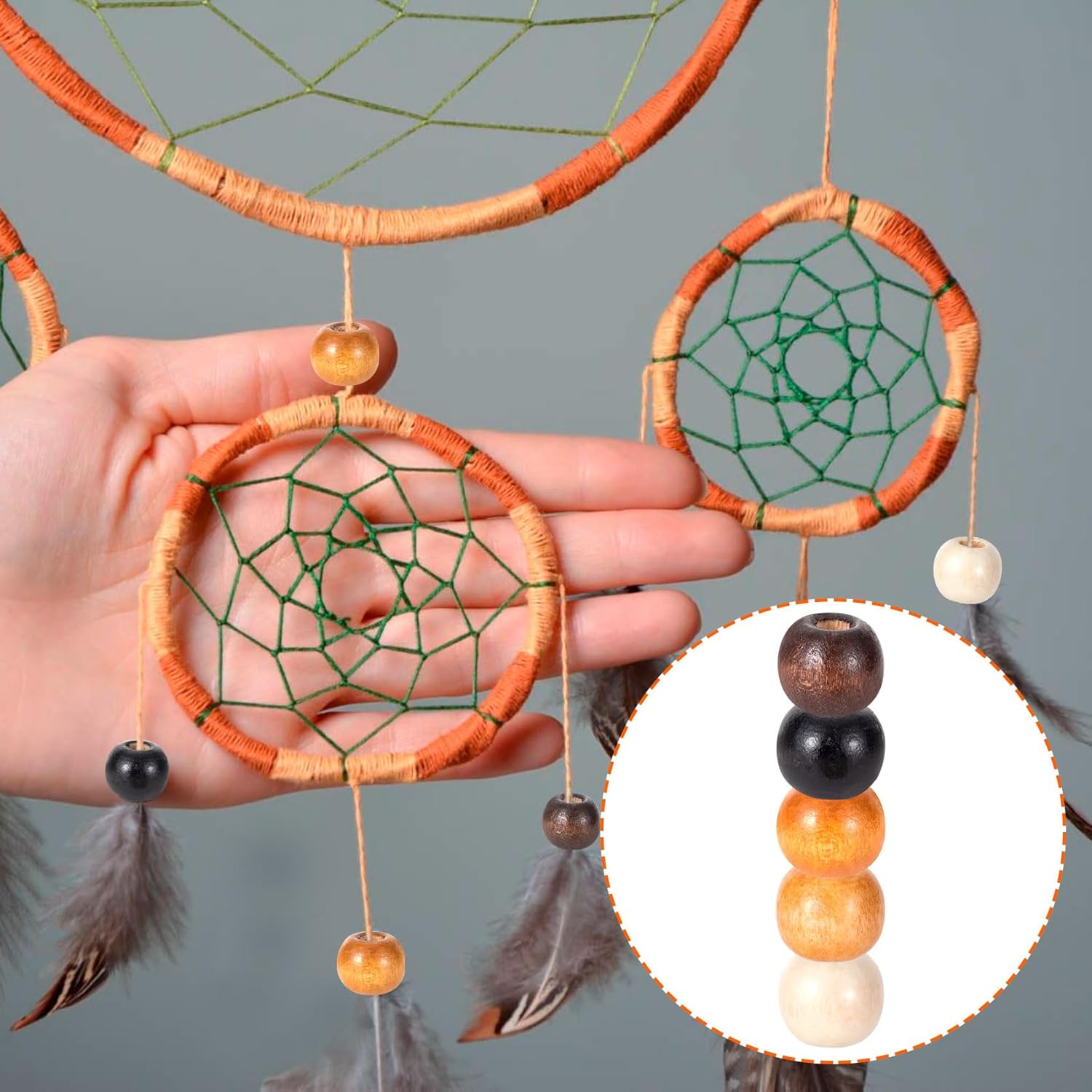 140pcs Wooden Beads for Crafts, 9x10mm Large Hole Beads for Hair, Vintage Wooden Spacer for Keychains Garland Necklaces Bracelets Pendant Tassels- 5 Colors - Image 5