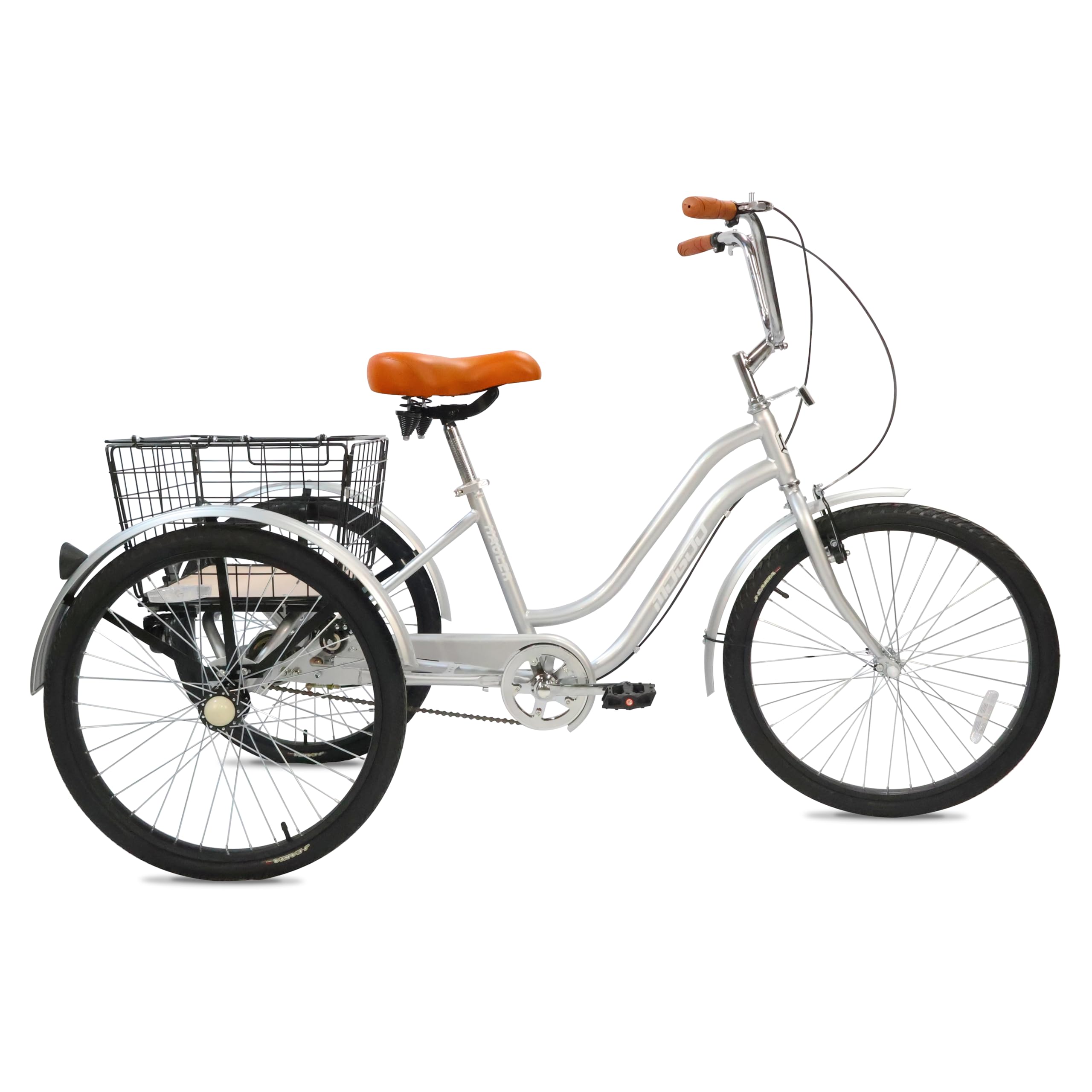 Mogoo Hauler Adult Tricycle - 24/26 Inch - Steel Frame, Removable Rear Basket With Wheels, Alloy Rims, Parking Brake, Saddle with Springs, Vintage Design, Perfect for Shopping