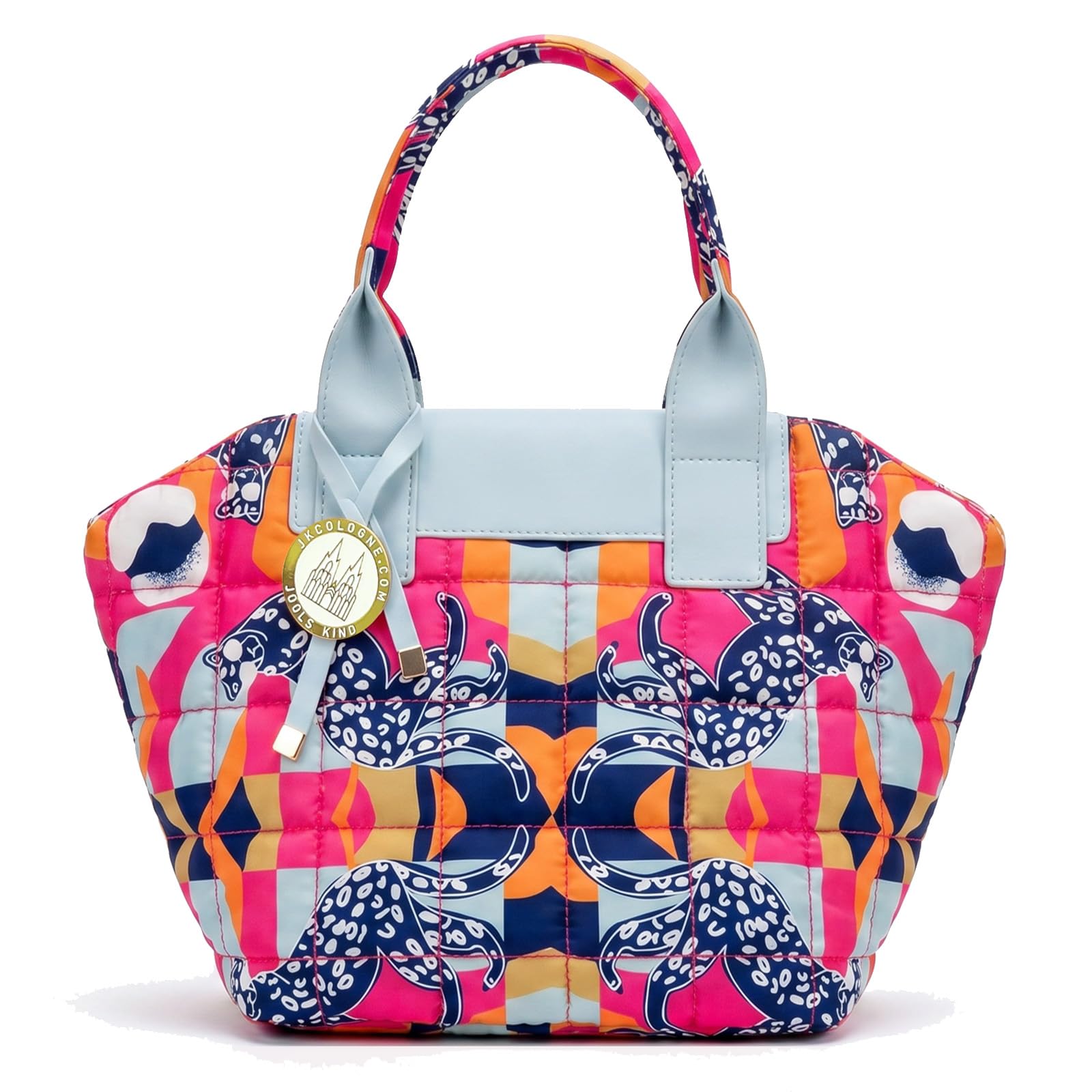Miosan JKCologne S-Tote Bag | Modische Damen Puff Bag Handtasche: Colourful. Leicht. Wasserabweisend. Nachhaltig | Innenfächer | Inklusive Metallic Brand Charm