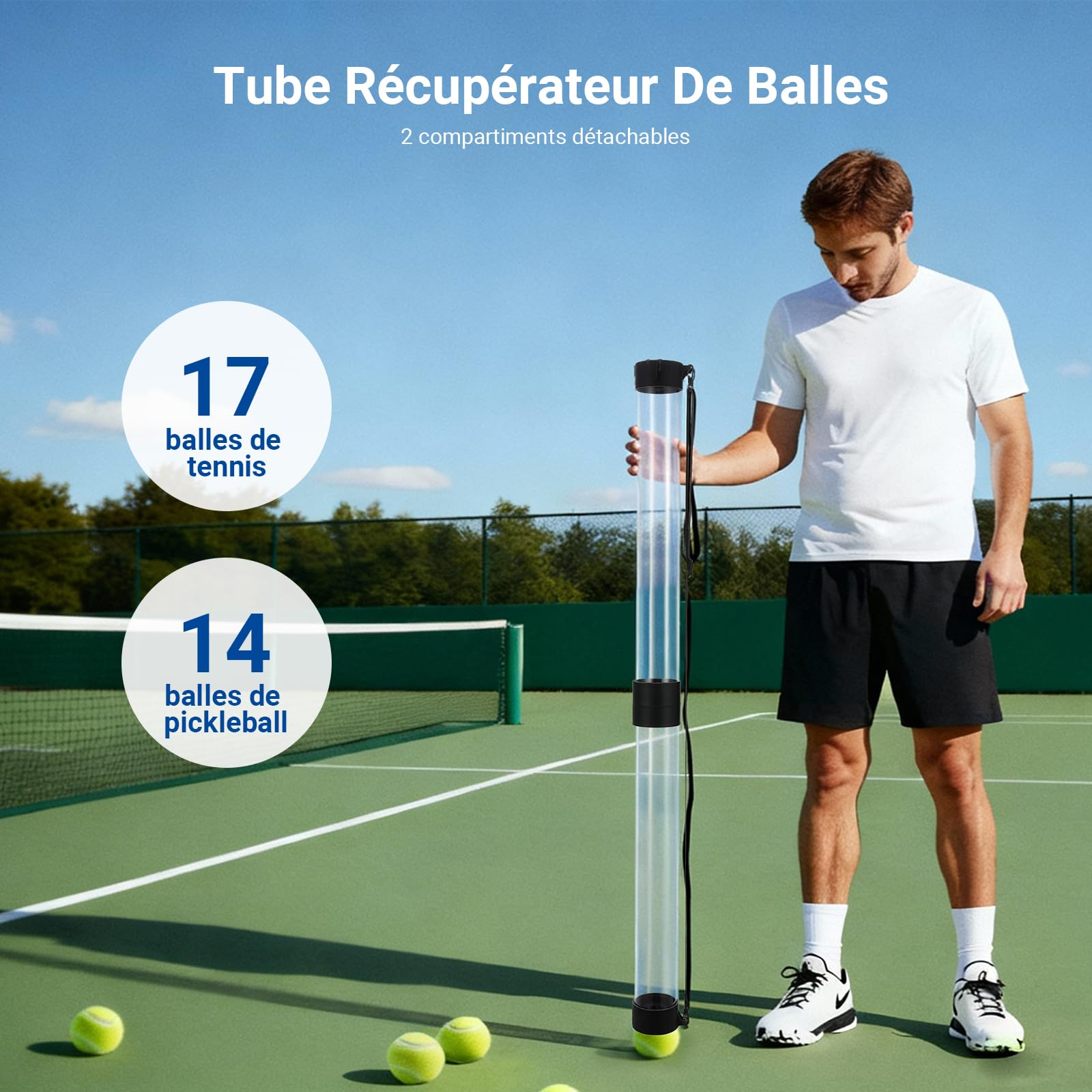 NEEWER Ramasseur de balles Tennis Pickleball détachable sans pliage bandoulière
