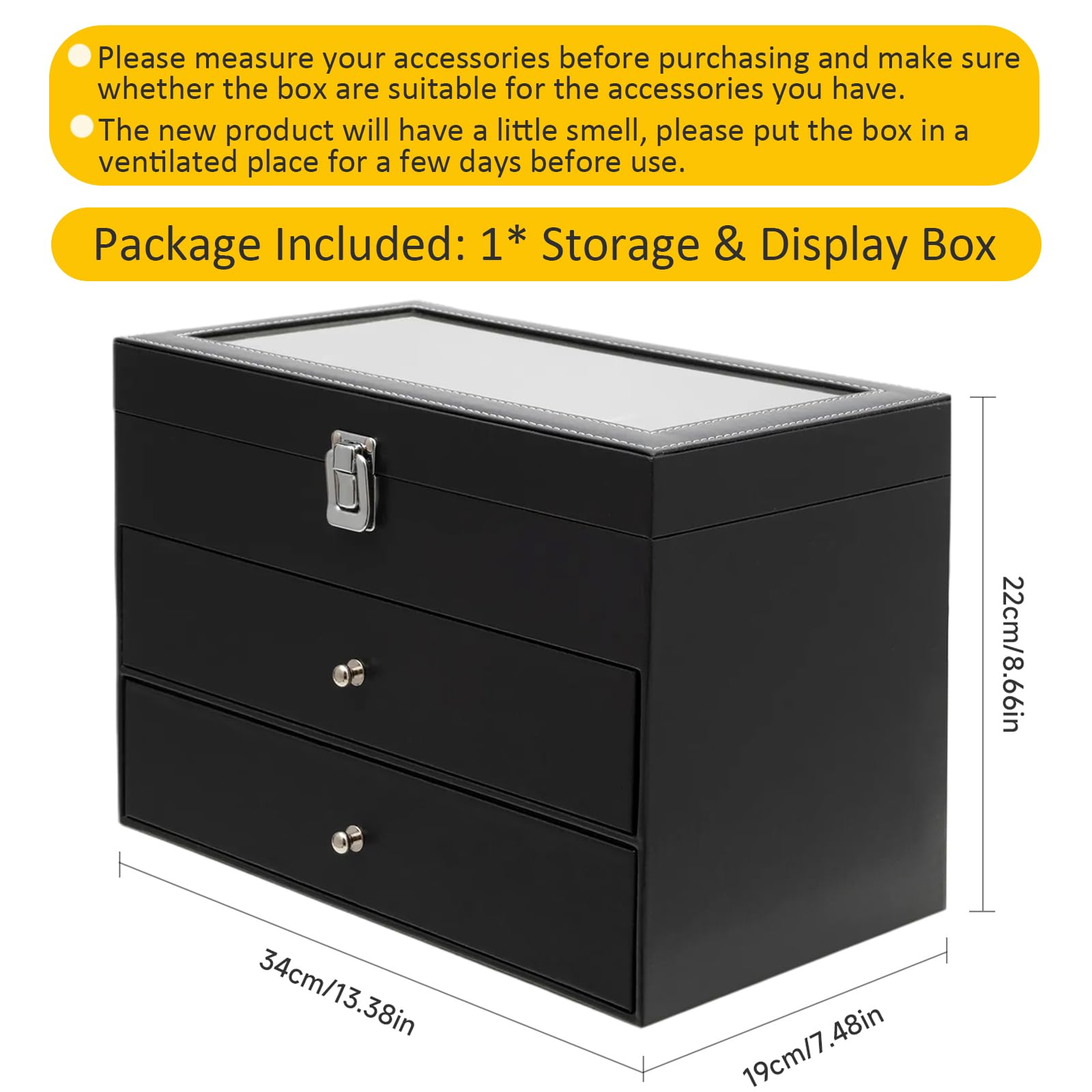 Uhrenbox, Display Uhren- und Sonnenbrillen-Schmuckbox, 12 Uhrenbox-Schmucketui und 12 Slots Sonnenbrillen-Organizer, Brillenetui Uhren- und Sonnenbrillen-Box für Herren Damen