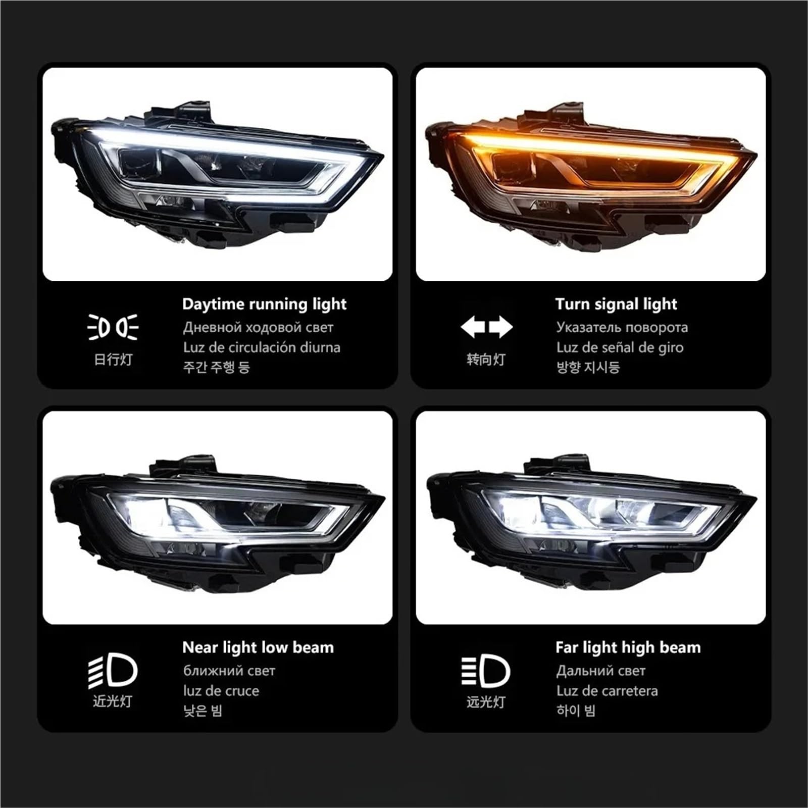 Faro Anteriore per Audi A3 2013-2020 8V MQB Faro Anteriore Lente proiettore DRL Accessori automobilistici Anteriori Luci Auto Gruppo Faro Auto(,-)