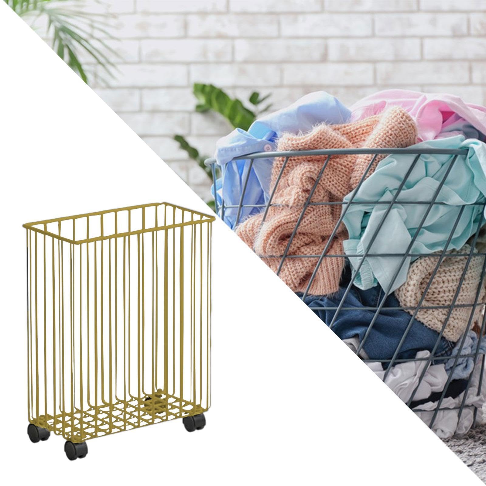 Rollbarer Wäschekorb, Aufbewahrungsbox für Yogamatten, Kuscheltier Organizer, Multifunktions Wäschekorb mit Rollen für Yogablöcke, Gold