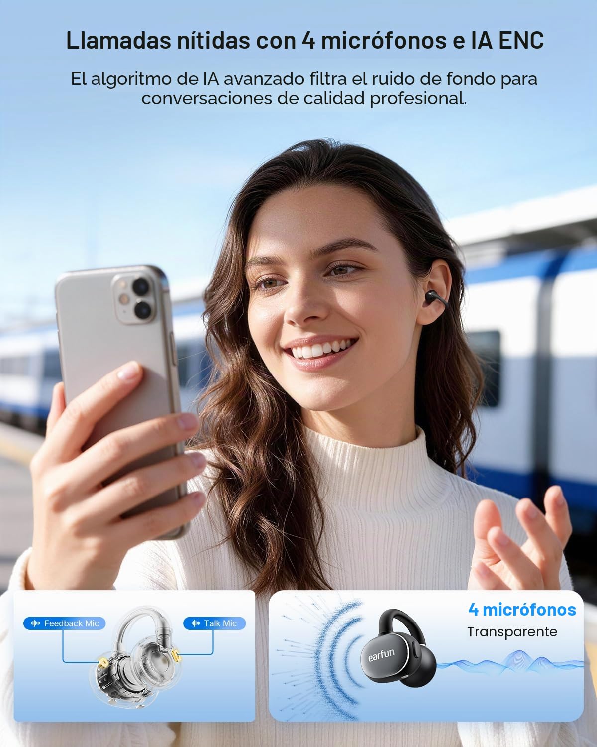EarFun Clip 2 Auriculares Open Ear con Clip, Auriculares Abiertos | Hi-Res, Llamadas nítidas con 4 Mics IA, Ajuste Estable, Drivers 12 mm para Sonido Claro,40 Horas, IP55, Bluetooth 6.0, Negro